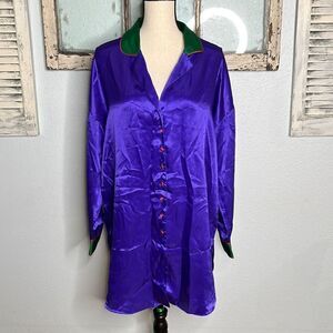 Victoria's Secret Satin Dress Silky Button Front Long Sleeve Blue Women's Robe S